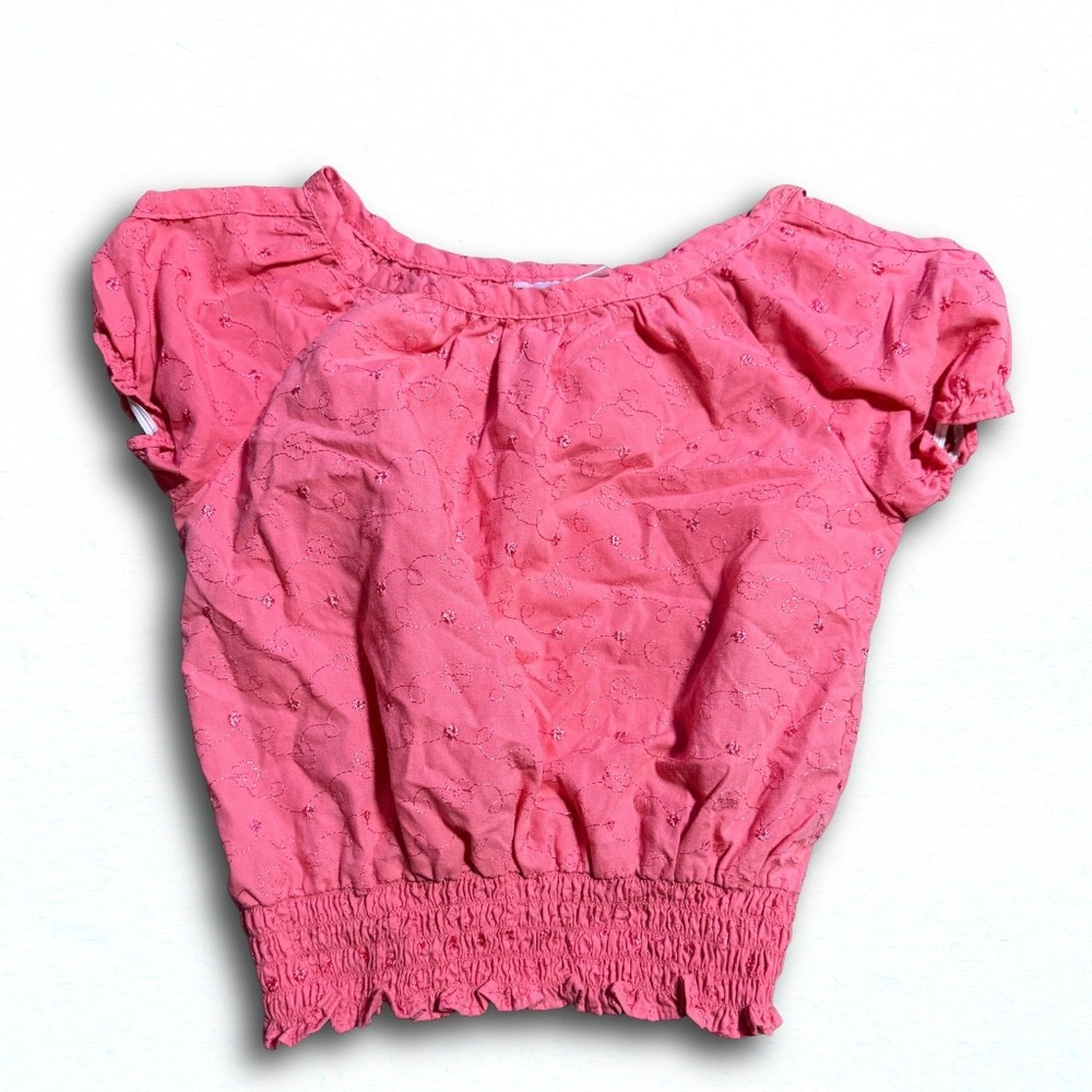 Extremely Me Girls Pink Eyelet Embroidered Smocked Hem Peasant Top Size 6X